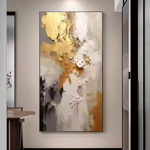 Picture Large Canvas Art Gold Foil Design Canvas Art, Handpainted Large Home Porch Decor Textured Oi