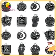 MOILYSG Magic Witch Charms, Zinc Alloy Black Black Tarot Charms, 13-25mm 7 Styles Enamel Coffin Magic Ball Tarot Card Charms For Jewelry Making Bulk