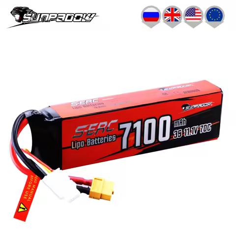 SUNPADOW 3S Lipo Battery 7100mAh 11.1V 70C Soft Pack Rechargeable with XT60 for RC Vehicles Car Plan