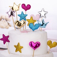 (HOCANPARTY) (5PC) PARTY CAKE TOPPER / CUTE CHARACTER SKEWERS / METALLIC LOVE STAR MOTIF SKEWERS / B
