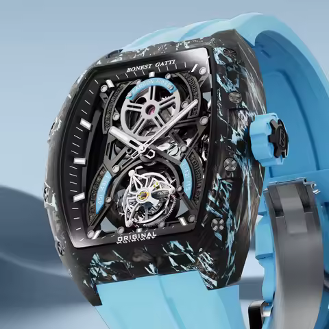BONEST GATTI New Luxury Men's Watch Tourbillon Skeleton Automatic Wristwatch Carbon Fiber Luminous W