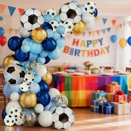 121pcs       121pcs Set Belon Bola Sepak Biru Emas Putih Arch Foil untuk Hari Jadi Kanak-Kanak Tahun