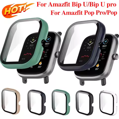PC+Tempered Glass Case For Amazfit Bip U/Bip U pro Integrated Watch Case For Amazfit Pop Pro Screen 