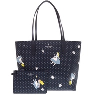 近新 Kate Spade x Disney 愛麗絲夢遊仙境皮革海軍藍和淺藍色手提包 1638 [二手] Kate Spade