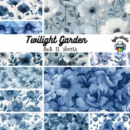 12 Sheets 8x8 Twilight Garden Print by byte studio | Premium Paper Craft Junk Journal Stationery