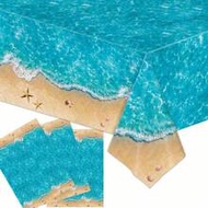 1pc Summer Beach Theme Tablecloth, Wave & Pool Party Decor Plastic Waterproof Printed Tablecloth, Su