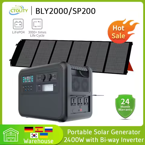 Ctolity 1000w 2000w 2048Wh Portable Power Station and 200w Solar Panel 2400W AC Outlets Lifepo4 Batt