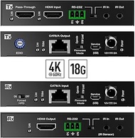 KD-X444LP 4K 18G HDMI Over 70m (230ft) CAT5e/6 Extender Set with Power Over CAT, HDMI Pass Thru, IR,