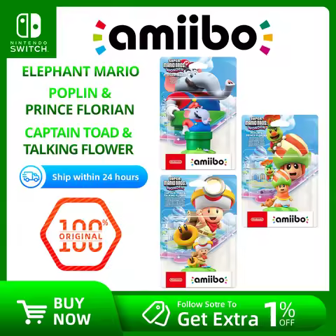 Nintendo Switch Amiibo - Elephant Mario/Captain Toad & Talking Flower/Poplin & Prince Florian - Supe