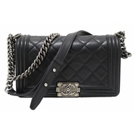 Authentic Chanel Black Quilted Calfskin Old Medium Boy Shoulder Bag