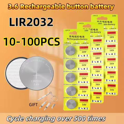 10-100PCS LIR2032 Conveniently Rechargeable Battery 2032 Lithium charging Can Replace 3.6v 40mAH CR2