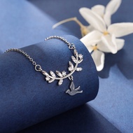 New Creative 925 Sterling Silver Necklace Fashion Leaf Branch Diamond Cute Swallow Bird Animal Tempe
