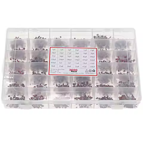 3600pcs 36Value 1PF-100nF 50V Ceramic Capacitor Asssort Kit 10PF 22PF 33PF 47PF 100PF 330PF 470PF 1N