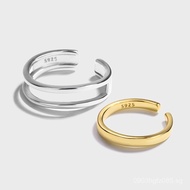 Couple Matching Rings with a Sense of Design INS Plain Ring Korean Style Color-Block Pure Silver S92