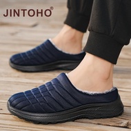 JINTOHO Winter Waterproof Men Home Slippers Warm Fur Indoor Home Shoes