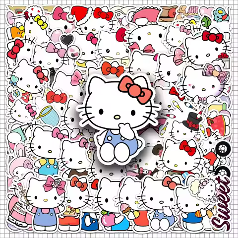 50pcs KT Cat Stickers Sanrio Hello Kitty Waterproof Decorative Stickers for Notebooks, Kawaii Sticke
