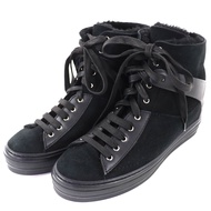 【5積分】成色極佳◇ Salvatore Ferragamo SL09766 皮革飾邊羊皮高筒運動鞋 黑色 7.5碼 附防塵袋 義大利製 女款