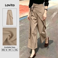 Lovito Elegant Pants Strappy Design Asymmetrical Commute Spring/summer Khaki Pants for Women PTK8P2D