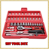 46pc Set Soket Spanar Motosikal Kereta DIY - 46pc Socket Set Tool Box Set Spanner Storage