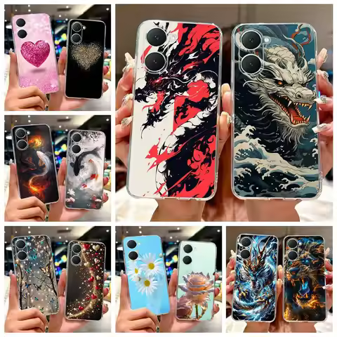 For Vivo Y03 Y03t Case V2332 Cool Dragon Painted Cover Soft Slim Phone Case For Vivo Y28s Y18 Y18i Y
