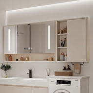 S-6💝Smart Bathroom Large Size Single Mirror Cabinet with Light Defogging Bathroom Wall-Mounted Bathroom Mirror with Stor