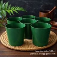 HIJAU (GET 6) 300ml Green Semi Melamine Plastic Cups - Ergonomic Drinking Cups, Comfortable to Hold,