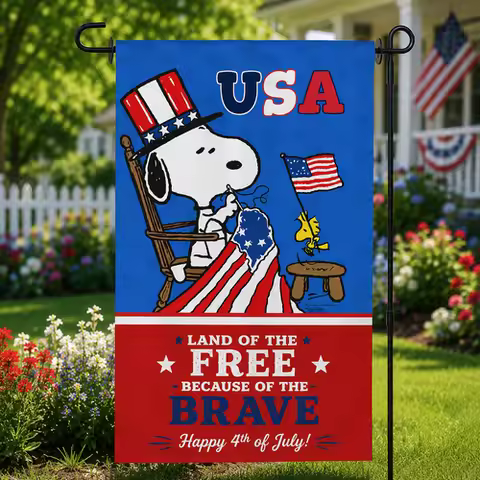 New PEANUTS Happy 4TH of July USA Snoopy 4TH of July Garden Flag GT25 TTN