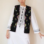 Vintage 泰國山岳民族手工刺繡棉麻背心外套 中性款式