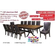 Wellington,  1 +12 Dining SET With Oak Veneer 11ft (9ft + 2ft ext ) x 4ft TABLE. Available 1 +10 / T