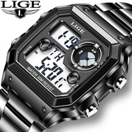 LIGE Original Men Watch Fashion Waterproof Stainless Steel Multifunctional Sport Digital Watch