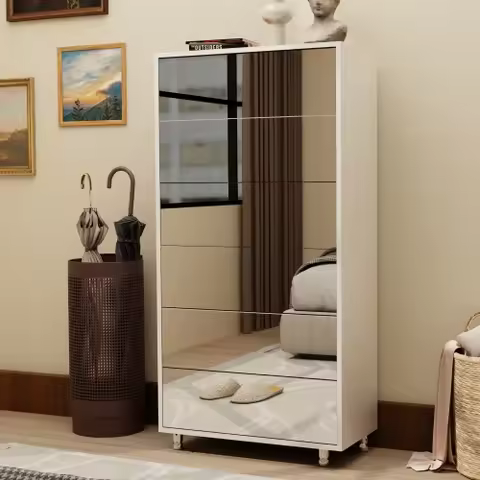 Mirror Shoe Cabinet With 6 Flip Drawers,Mirror Shoe Rack Organizer Store Ample Shoes,Mirror Shoe Sto