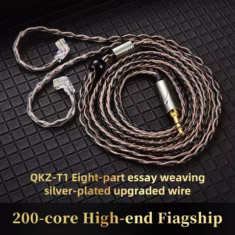 QKZ T1 2-Pin Headphone Upgrade Cable Eight-Strand Silver-Plated 3.5mm Jack 0.75mm High-End Audio Cab