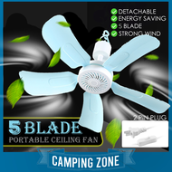 Portable 5 Blade Ceiling Fan Kipas Siling Camping Fan Air Cooler Mini ciling Fan Kipas Camping Tent 