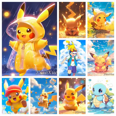 5D DIY Diamond Painting Anime Pikachu Full Diamond Mosaic Embroidery Cartoon Anime Cross Stitch Home