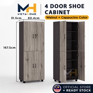 MetaHome Shoe Cabinet with 4 Doors (White/ Walnut / Walnut + Cappucino) Kabinet Rak Dapur Kasut 4 Pintu Almari Kasut Bertutup Kayu Shoes Rack