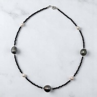 日本Akoya 珍珠及大溪地黑珍珠配銀扣頸鍊