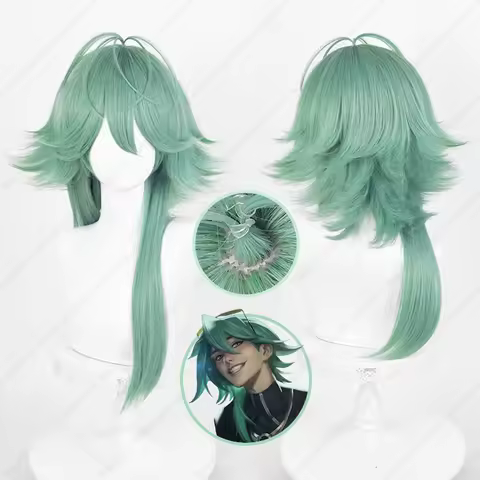 LOL Heartsteel Ezreal Cosplay Wig 60cm Long Green Mixed Color Wigs Heat Resistant Synthetic Hair Sca