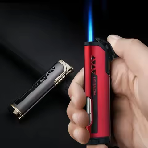 HONEST Slim Strip Gas Lighter Windproof Blue Flame Cigar Turbine Torch Visible Air Window Comfortabl