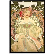 Floating Frame Canvas Print Wall Art Classic Vintage Poster Women with Flowers by Alfons Mucha 24x36