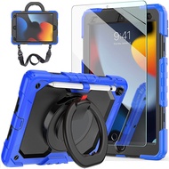 สำหรับ iPad รุ่น11th A16 2025/10th/9th/8th/7th + ปกป้องหน้าจอกระจกเทมเปอร์ขาตั้ง360หมุนได้ป้องกันเด็