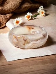 櫻花瑪瑙手鐲 瑪瑙手鐲 牛血紅勾邊 霧中花 寬版鐲 圈口55-56可戴