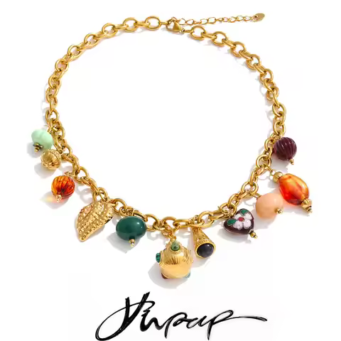 Yhpup Stainless Steel Resin Heart Geometric Drop Charm Statement Necklace Waterproof 2026 Summer Col