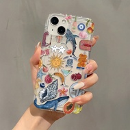 1ชิ้น เคสโทรศัพท์ใสลวดลายคอลลาจวาฬ เต่า ดวงอาทิตย์ หอยทะเล ใหม่สร้างสรรค์ เหมาะสำหรับ iPhone 16 Pro 