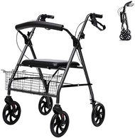 Walkers for seniors Walking Frame,Rollator Lightweight Folding 4 Wheels Walker with Seat Shopping Basket Walking Frame for Elderly Adjustable Height Mobility Aid Trolley disabled aids,Space Saver roll