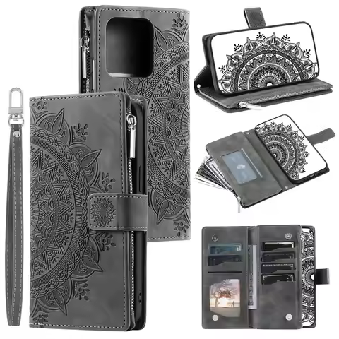 Zipper 8-Card Leather Flip Case for Xiaomi Poco X7 Pro M7 X6 M6 F6 5G Wallet Cover Magnet Card Pocke