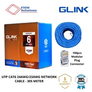 GLINK UTP CAT6 24AWG/23AWG NETWORK CABLE 305 METER + RJ45 Cat6 Crystal Network Modular Plug
