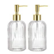 1pc 400ml/13.52oz Glass Soap Dispenser With Rust Proof Stainless Steel Pump, Vertical Stripe, Premiu