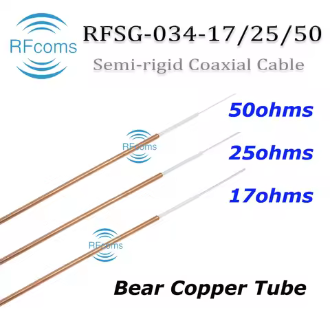 RFcoms 0.034" RFSRG-34 Semi rigid 17 25 50 ohm ohms Bare Copper Tube 0.034inch Semi-rigid RF Coaxial