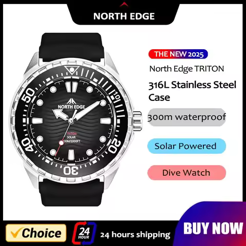 New NORTH EDGE TRITON Solar Powered Dive Watch Men Luxury Quartz Watches For Men 316L Stainless Stee