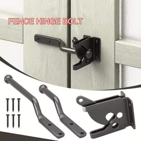 1Pcs Heavy-Duty Black Metal Self-Locking Gate Latch with Automatic Gravity Rod for Fence Barn Doors 